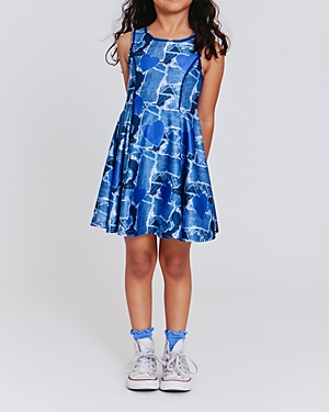 Terez Girls' Denim Heart Patchwork Skater Dress - Little Kid, Big Kid In Blue