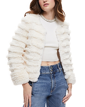Shop Alice And Olivia Fawn Faux Fur Jacket In Ecru