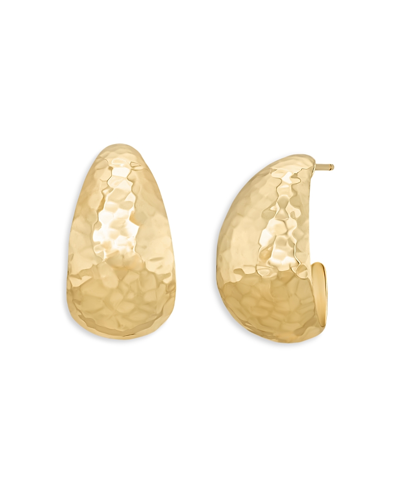 L. Klein 18K Yellow Gold Dome Hammered Hoop Earrings