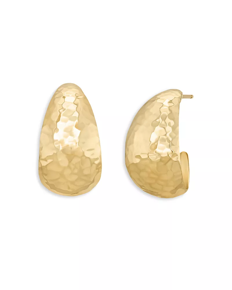 L. Klein 18K Yellow Gold Dome Hammered Hoop Earrings