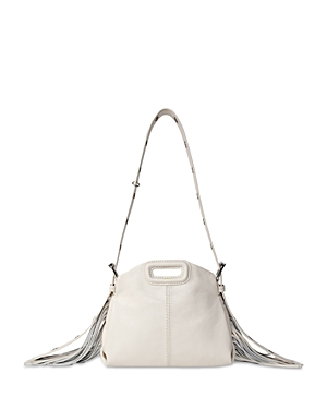 Shop Maje Miss M Small Crackle Leather Handbag In White