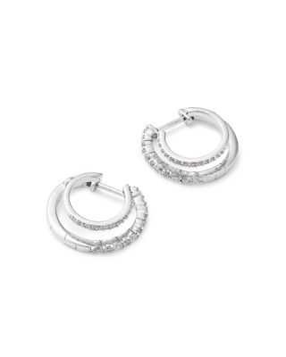 Diamond Double Row Hoop Earrings in 14K White Gold, 0.50 tcw