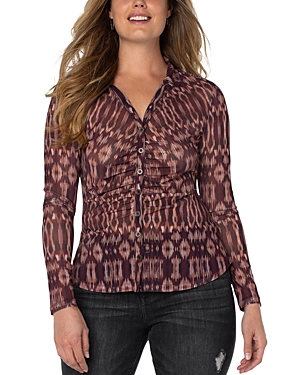 Liverpool Los Angeles Long Sleeve Button Up Top In Burgundy