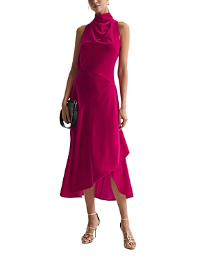 Shop Reiss Giannon Velvet Midi Dress In Pink