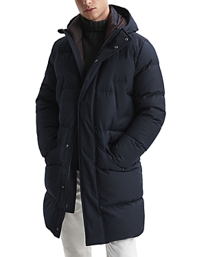 Shop Reiss Billings Quilted Mid Length Coat In Navy