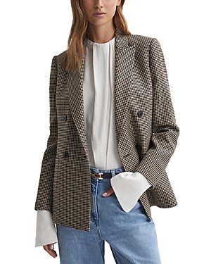 Reiss Ella - Black/camel Petite Wool Blend Double Breasted Dogtooth Blazer, Us 4 In Black/camel
