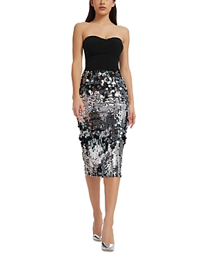 Shop Dress The Population Robin Strapless Sequin Skirt Bodycon Dress In Silver Multi