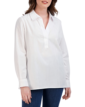 Shop Foxcroft Sophia Long Sleeve Dobby Stripped Shirt In White