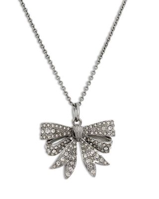 Pav&eacute; Eagle Head Bow Mini Pendant Necklace in Rhodium Plated, 16"-18"