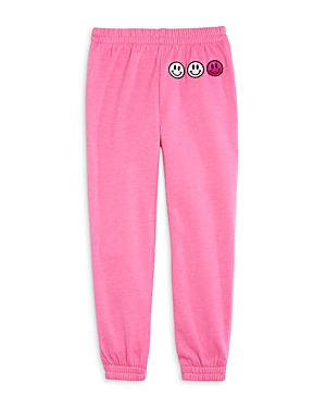 Chaser Girls' Embroidered Smiley Faces Fleece Trousers - Little Kid In Royal Pink