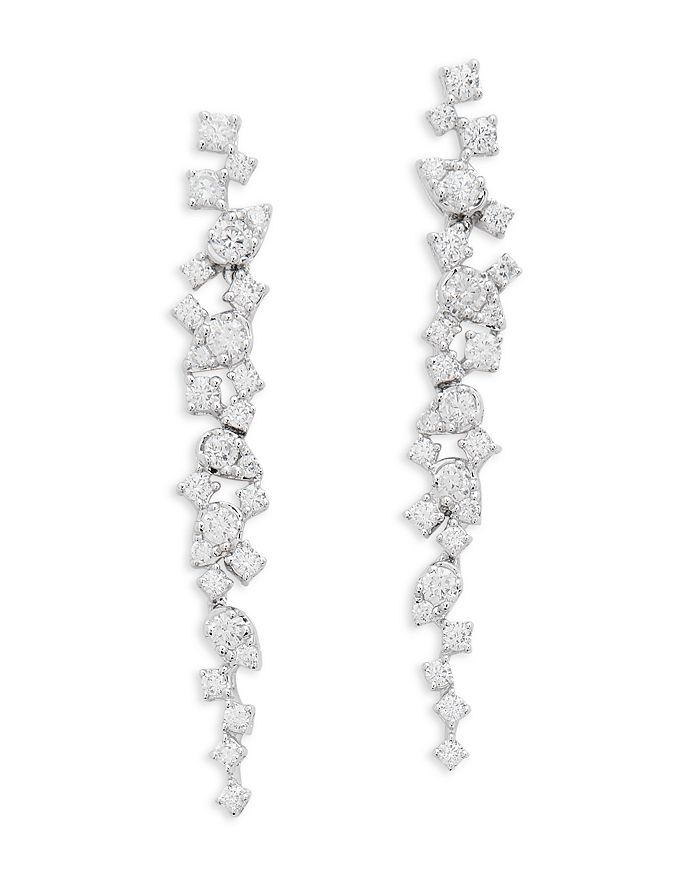 Diamond Scatter Cluster Drop Earrings in 14K White Gold, 0.95 ct. t.w.