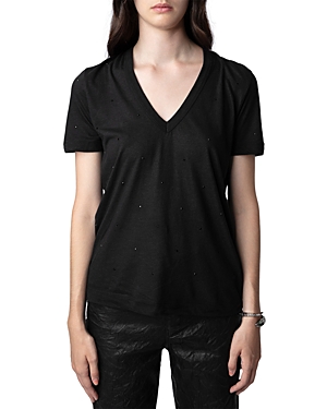 Shop Zadig & Voltaire Diamante V Neck Tee In Noir