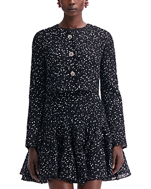 Oscar De La Renta Eyelash Fil Coupe Crop Jacket In Black/white