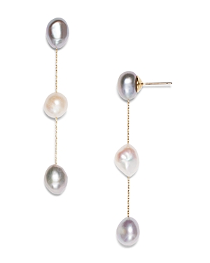 Shashi Betsy Swarovski Pearl Drop Earrings In 14k Gold Plated In Grey/white