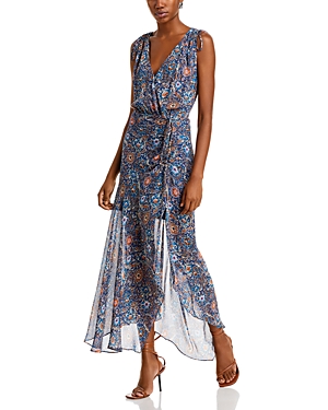 Shop Veronica Beard Dovima Printed Asymmetric Sleeveless Dress In Etch Cerul Multi