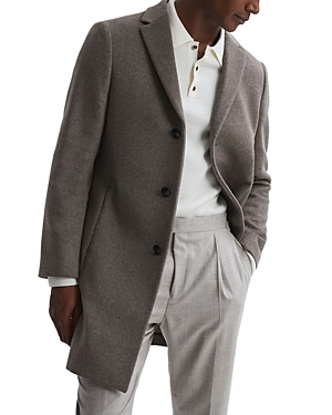 Reiss Mens Mouse Melange Gable Single-breasted Wool-blend Coat In Mouse Melange