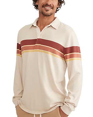 Marine Layer Alexander Cotton Blend Standard Fit Long Sleeve Polo Shirt In Tan Sunset