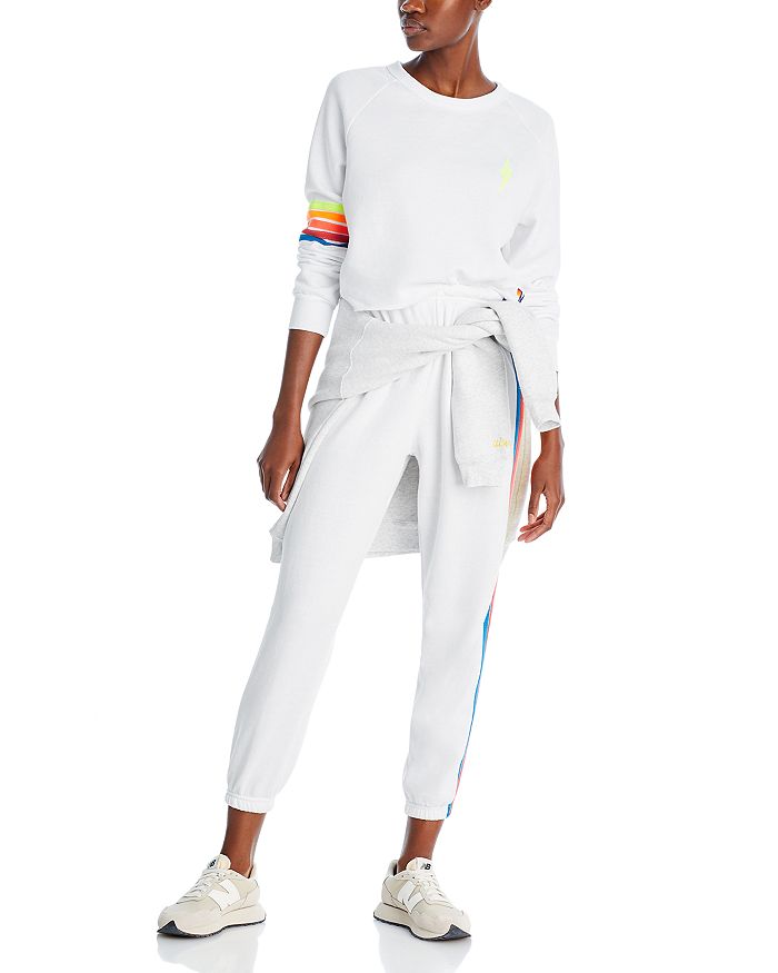Womens Long Sleeve Crewneck Solid Color Two Piece Outfit Jogger Tracksuit  Set Sweatshirt and Sweatpants for Outdoor Activities (Multicolor : White