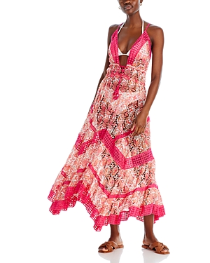 Ramy Brook Austyn Printed Lace Swim Cover Up Dress In Perfect Pink