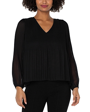 Shop Liverpool Los Angeles V-neck Pleated Top In Black