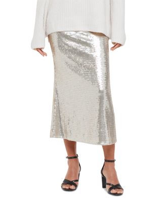 Seamed Sequin Midi Skirt