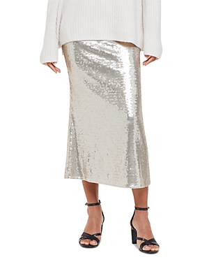 Shop Whistles Seamed Sequin Midi Skirt In Silver