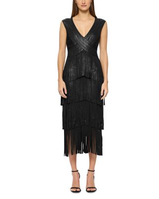 Foiled Bandage Fringe Midi Dress
