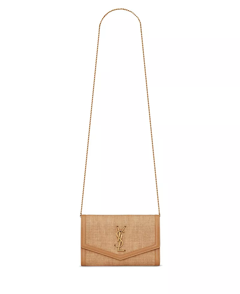 Saint Laurent Uptown Chain Wallet in Micro Raffia