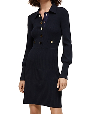 Veronica Beard Lauper Ribbed Button-front A-line Mini Dress In Navy