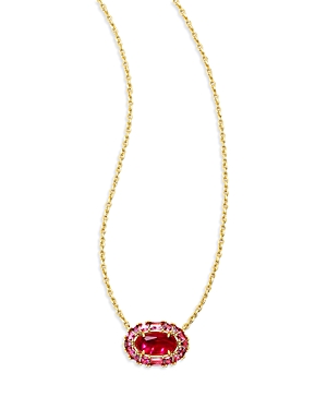 Kendra Scott Elisa Crystal Framed Mother Of Pearl Adjustable Pendant Necklace In 14k Gold Plated, 16 In Gold Raspberry