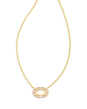 Kendra Scott Elisa Crystal Framed Mother of Pearl Adjustable Pendant Necklace in 14K Gold Plated, 16