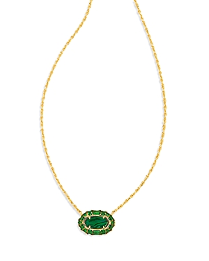 Kendra Scott Elisa Crystal Framed Mother Of Pearl Adjustable Pendant Necklace In 14k Gold Plated, 16 In Gold Kelly