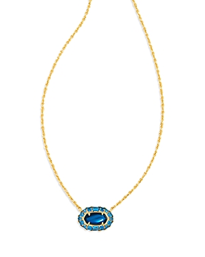 Shop Kendra Scott Elisa Crystal Framed Mother Of Pearl Adjustable Pendant Necklace In 14k Gold Plated, 16 In Gold Sea Blue