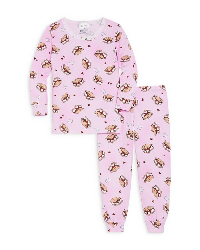 Esme Girls' Long Sleeved Top & Pants Pajamas Set - Little Kid, Big Kid In Smores Pink