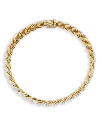 Sculpted Cable Bracelet in 18K Yellow Gold with Diamonds, 8.5mm