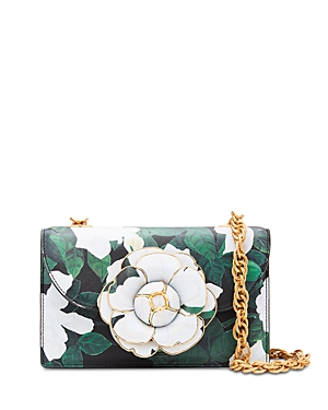 Shop Oscar De La Renta Classic Tro Floral Print Leather Shoulder Bag In Black/green Multi