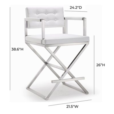  Director Performance Vegan Leather and Stainless Steel Counter Stool in White
