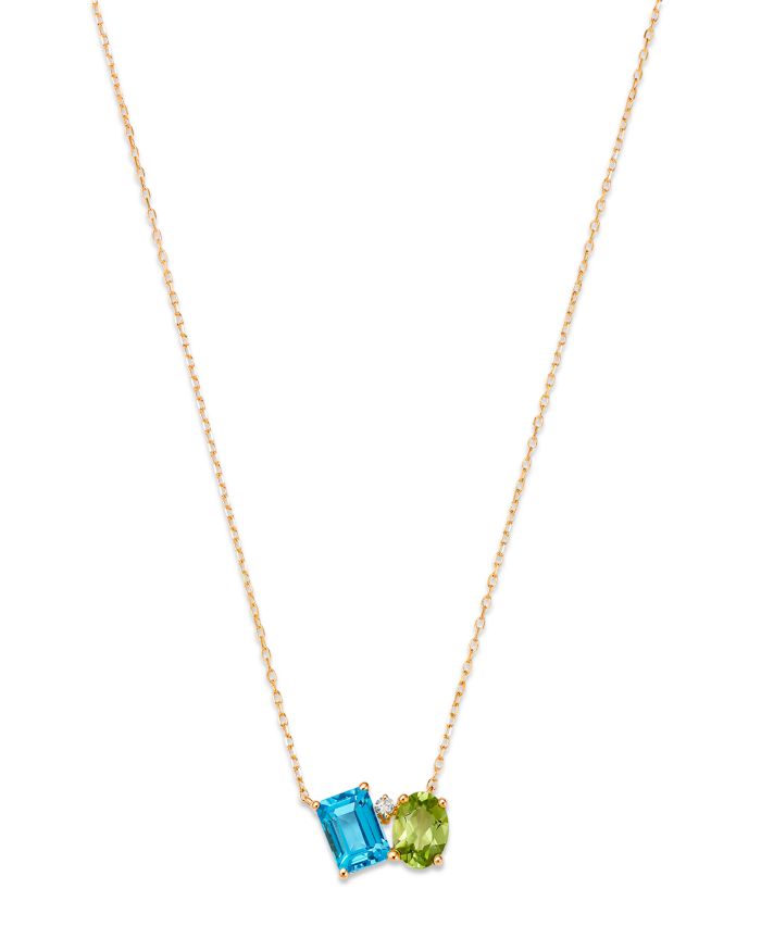 Peridot, Blue Topaz, & Diamond Pendant Necklace in 14K Yellow Gold, 18"