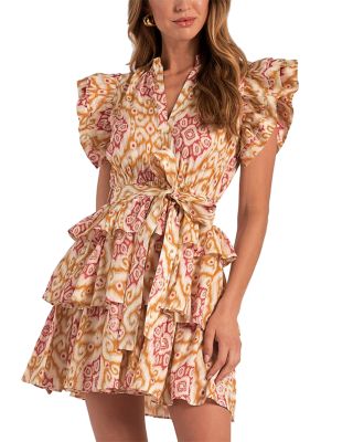 Elan Cotton Tiered Floral Dress In Green Santa Fe | ModeSens