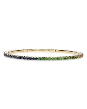 Ex-tensible 18k Yellow Gold Rainbow Sapphire Stretch Tennis Bracelet In Multi