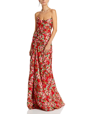 Shop Markarian Tallulah Rose Print Silk Gown In Rose Rose Satin