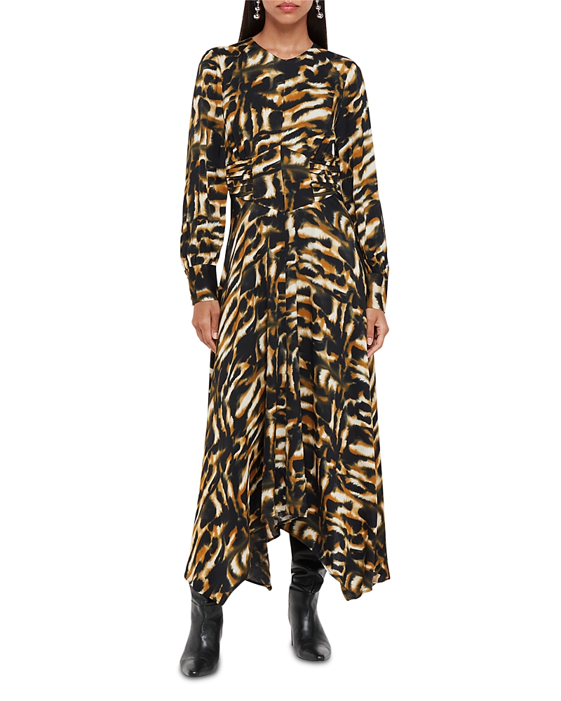 Shop Whistles Smoke Print Gathered Midi Dress In Multicolor
