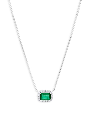 Bloomingdale's Emerald & Diamond Halo Pendant Necklace in 14K White Gold, 16