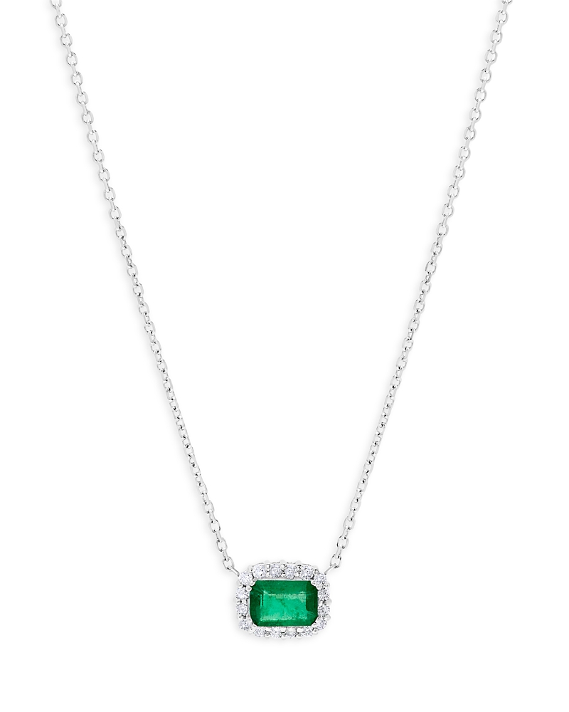 Bloomingdale's Fine Collection Emerald & Diamond Halo Pendant Necklace in 14K White Gold, 16