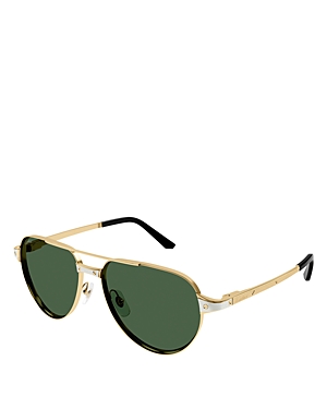 Shop Cartier Santos Evolution 24k Gold & Platinum Plated Pilot Sunglasses, 59mm In Gold/green Polarized Solid