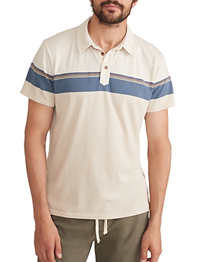 Shop Marine Layer Cotton Blend Striped Polo In Sand Color