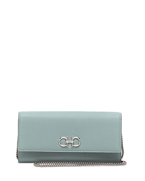 Ferragamo Woman Gancini Wallet With Chain In Lucky Charm/silver