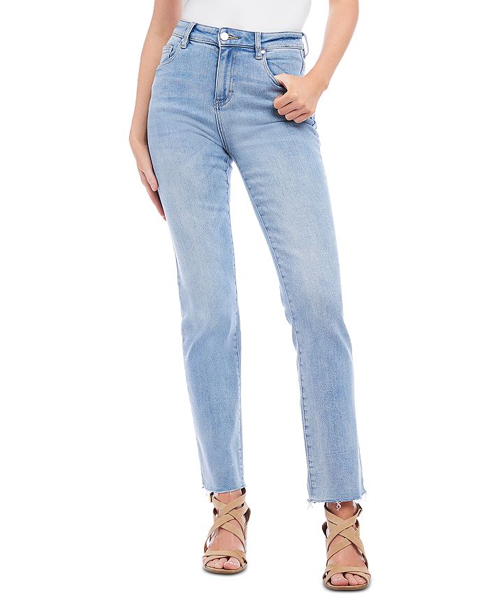 Karen Kane High Rise Straight Leg Jeans in Light Blue | Bloomingdale's