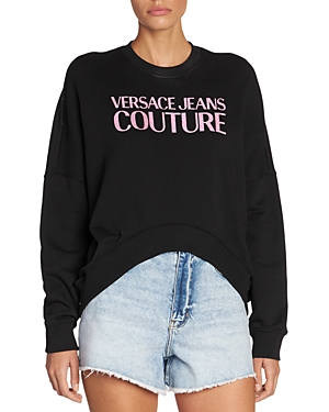 Shop Versace Jeans Couture Cotton Fleece Logo Sweatshirt In Black