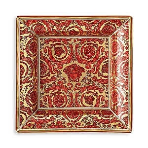 Shop Versace Medusa Garland Square Tray In Red/gold